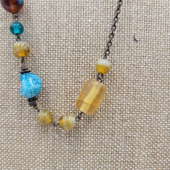 Womens Statement Necklace Turquoise Blue Large Beads Artisan Chunky Beaded Boho - Picture 5 of 7